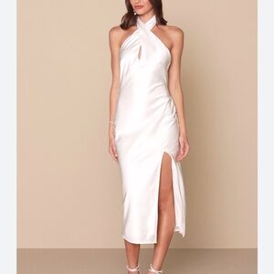 Lulus | Beyond Class White Satin Halter Dress